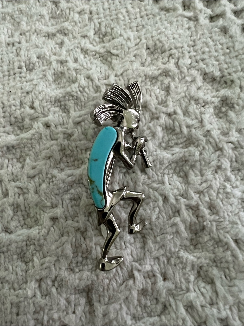 Sterling Silver Kokopelli Turquoise Pin Brooch - Blue